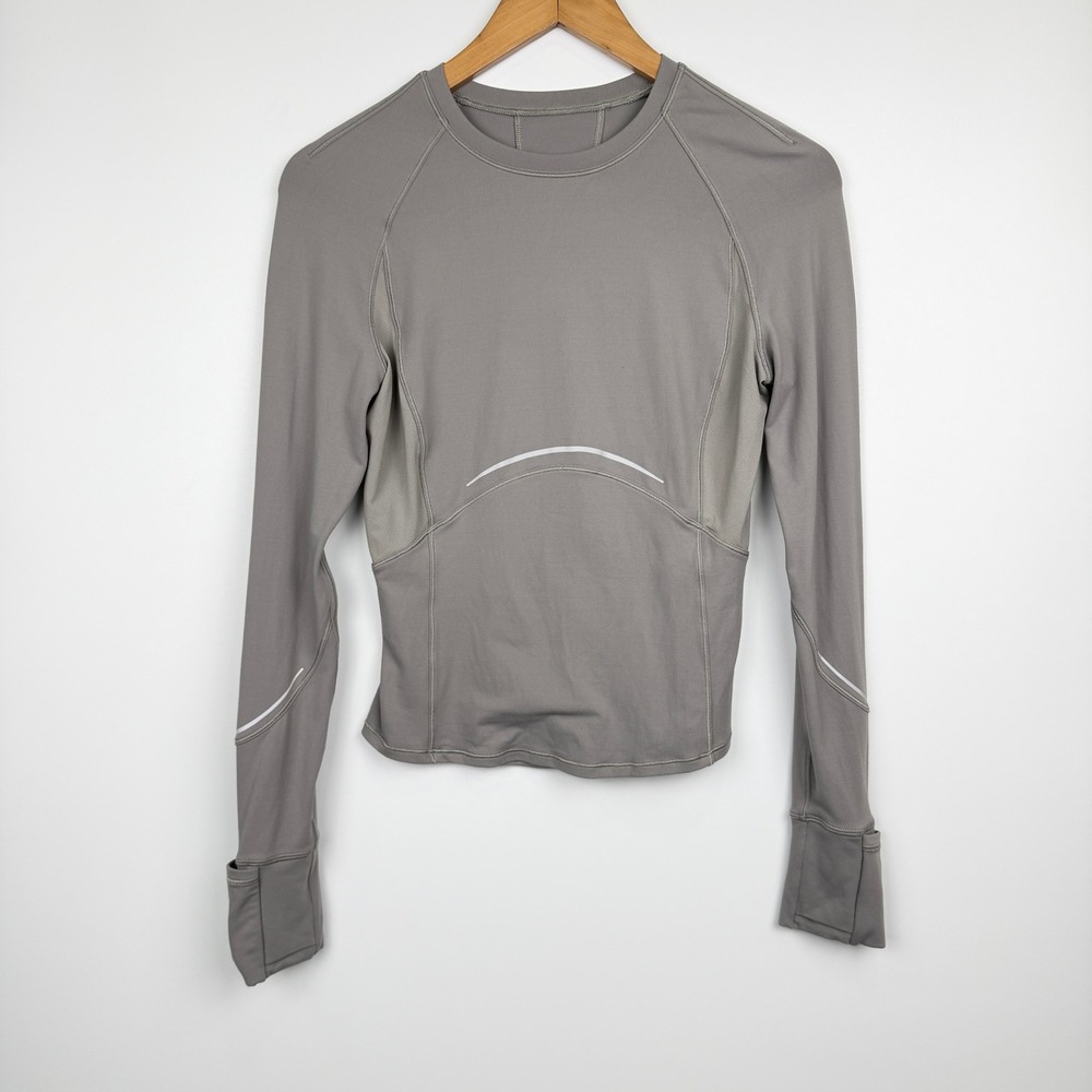 Lululemon Long Sleeve Shirt Womens 6 Gray Activewear Reflective Thumbholes